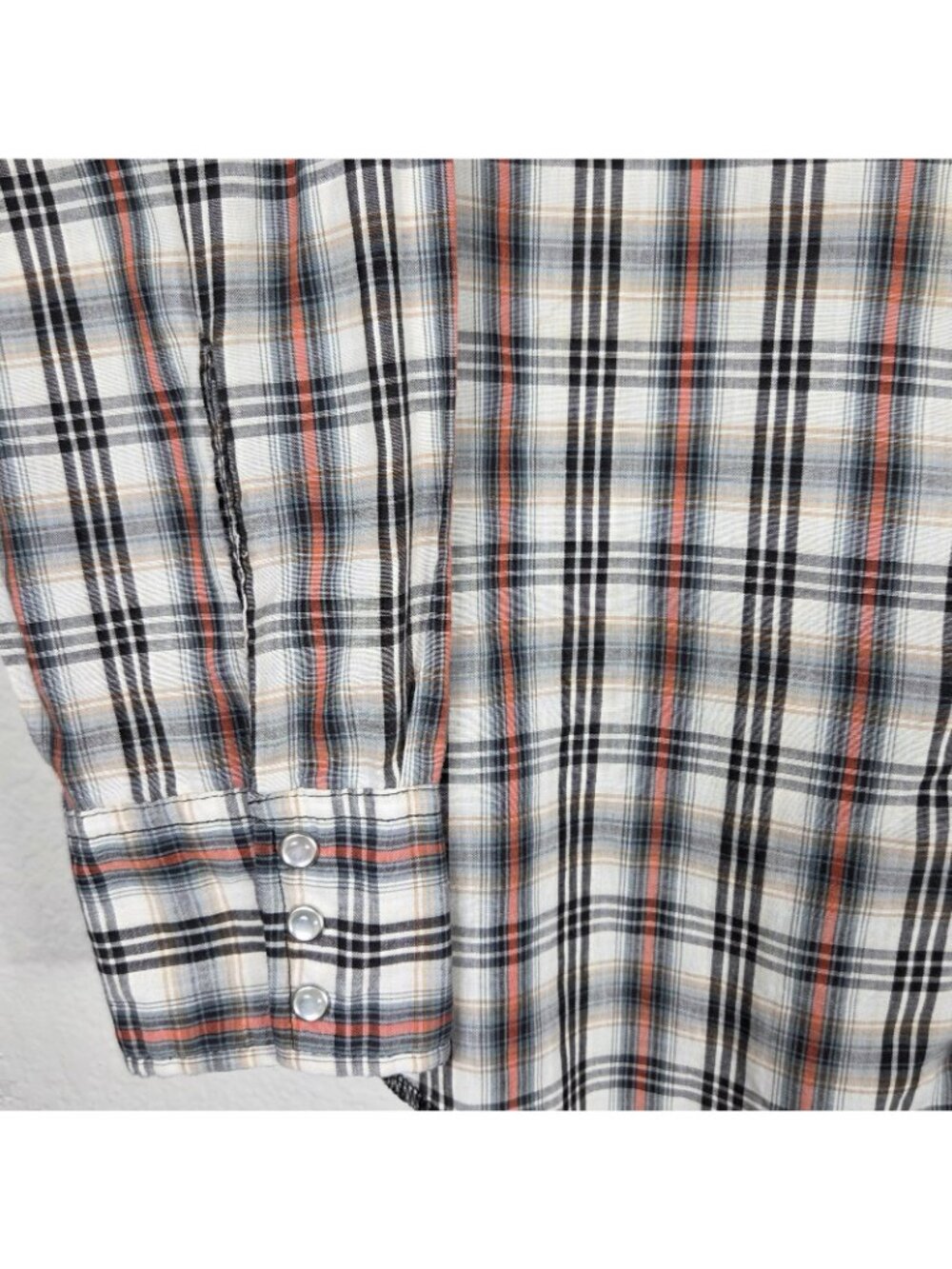 Vtg Rustler Pearl Snap Western Plaid Shirt X-Long Tails L Red Black Long Sleeve - Picture 6 of 15